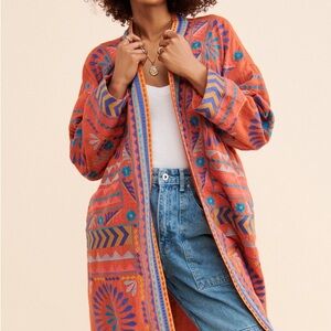Anthropologie Estelle Orange and Blue Women's Bohemian duster